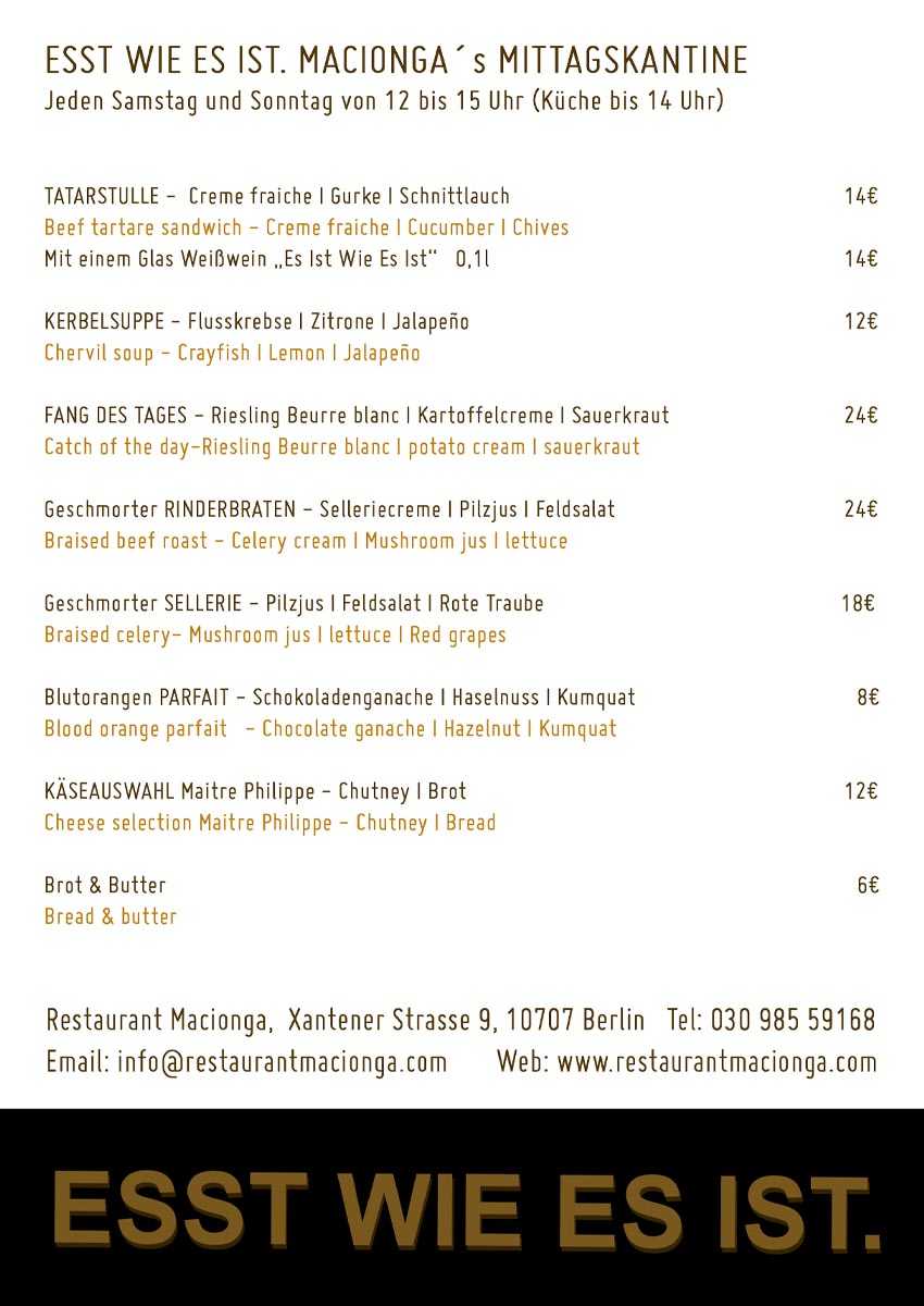 Restaurant Macionga, Lunch